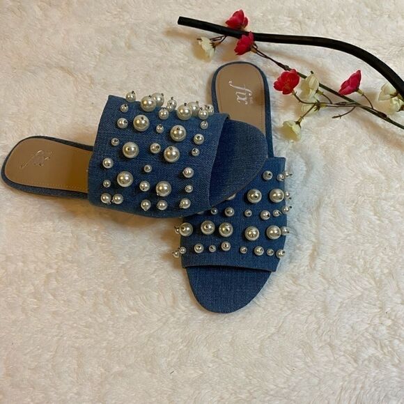 🎁The fix Faris Flat Slide Denim sandals size :9.5 - Picture 7 of 10